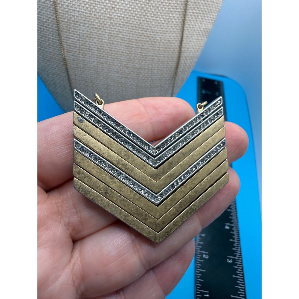 Stella & Dot Mixed Metal Chevron‎ Pavé Crystal Geometric Statement Necklace Gold